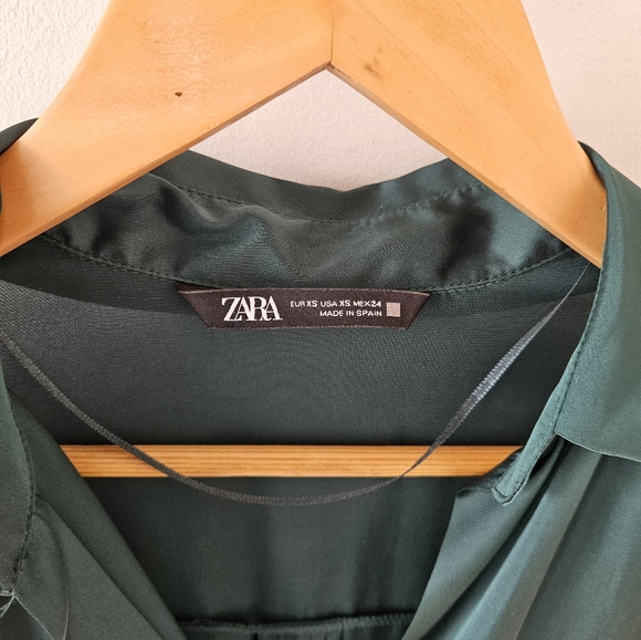 Zara Satin Effect Shirt-  Bottle Green- XS - Picture 7 of 7